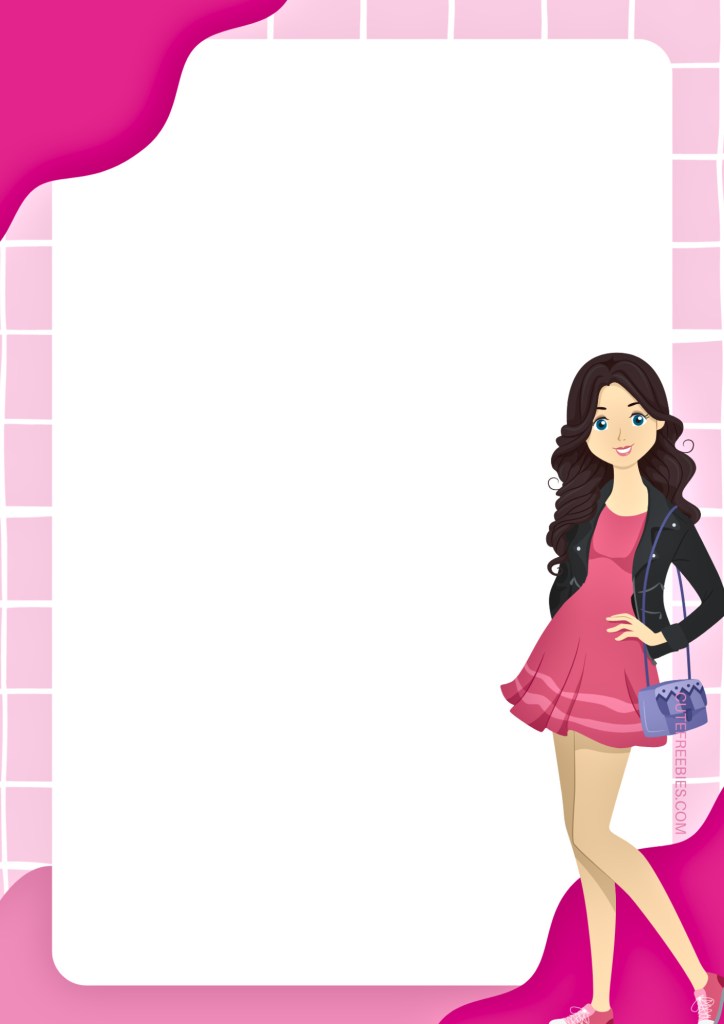 Free pink fashion girls printable notepads - Barbie pink borders with dolls #cutefreebiesforyou #pink #Barbie #freeprintable