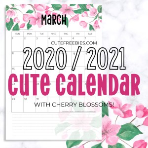Free Printable 2020 2021 Cherry Blossoms Calendar - monthly calendar PDF with sakura flowers or cherry blossoms #freeprintable #cutefreebiesforyou #sakura #cherryblossoms