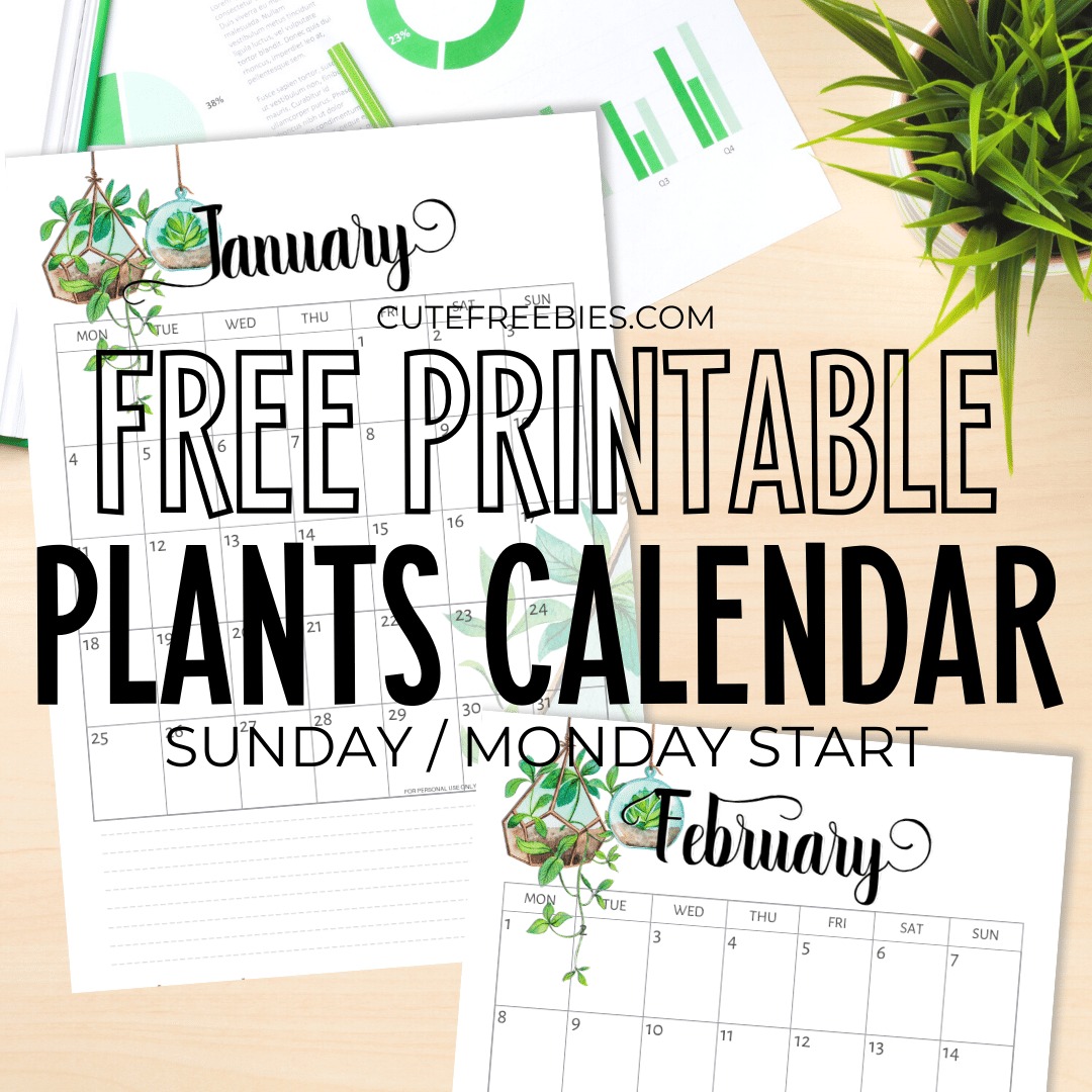 Free Printable 2025 Green Plants Calendar - 12 monthly planners with hanging plants design. #freeprintable #cutefreebiesforyou #2025