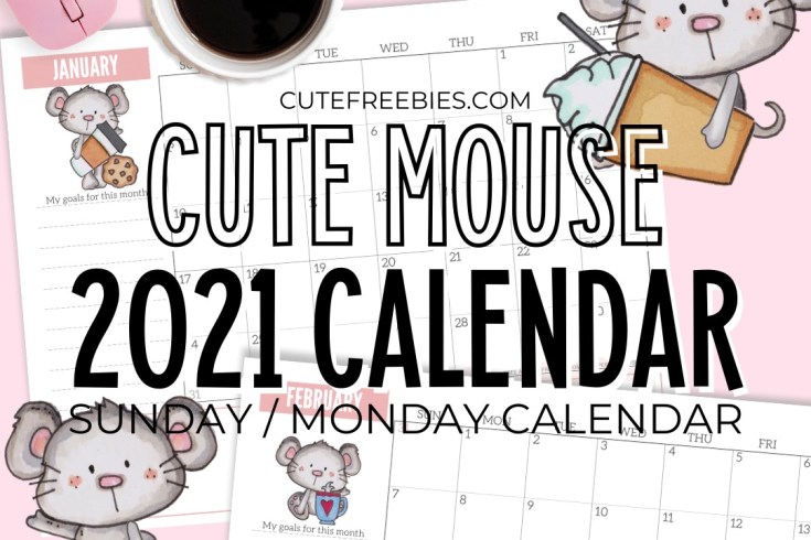 Free Printable 2021 Cute Calendar monthly planner - Cute 2021 coffee mouse calendar - free pdf download now! #freeprintable #cutefreebiesforyou #mouse #coffeelover
