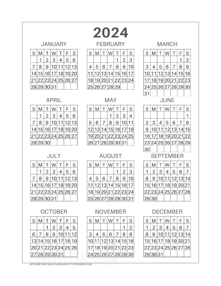 2024 calendar year at a glance #cutefreebiesforyou - SEE PREVIOUS POST TO DOWNLOAD MORE 2024 CALENDARS