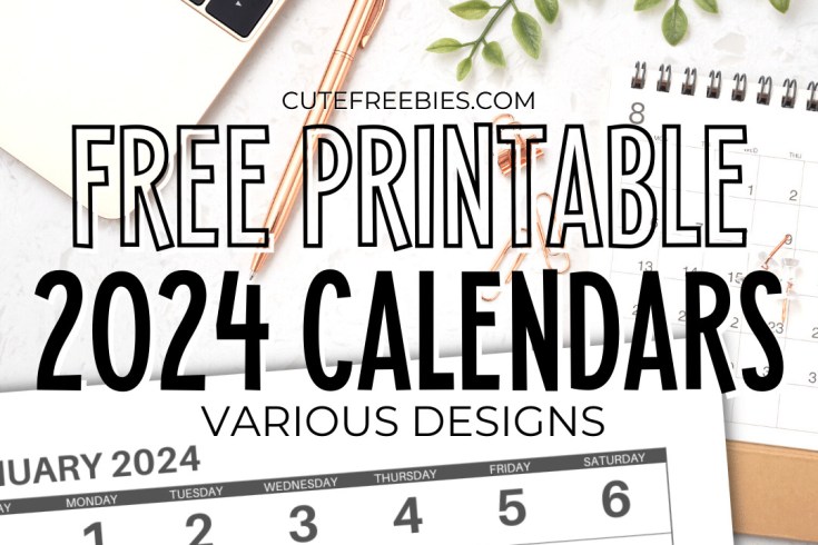 2024 Calendar - Free printable monthly calendar with large numbers for wall calendar or desk calendar #cutefreebiesforyou #2024