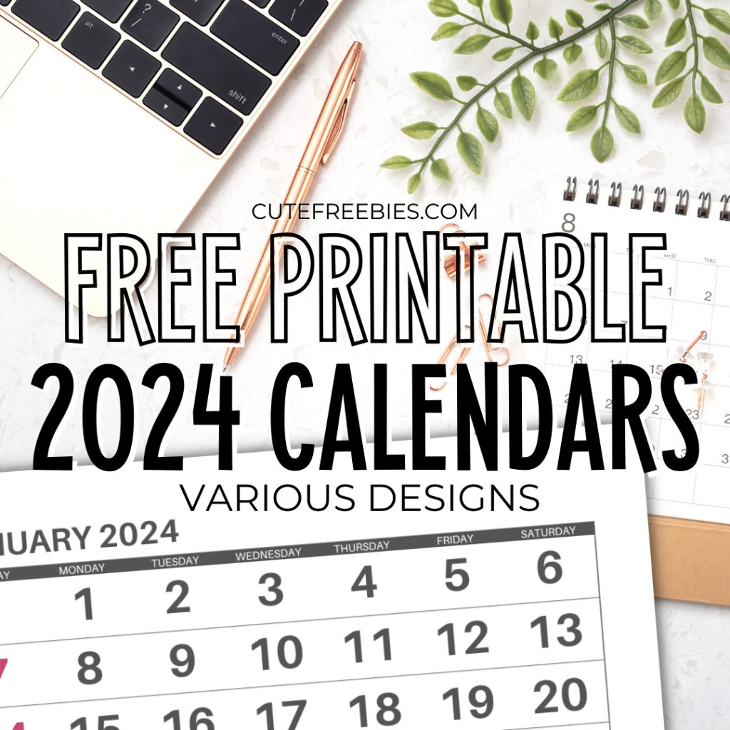 2024 Calendar - Free printable monthly calendar with large numbers for wall calendar or desk calendar #cutefreebiesforyou #2024