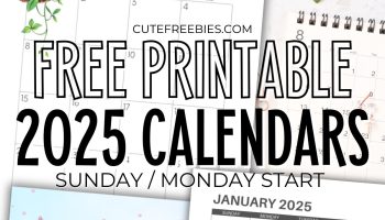 Download 2025 Printable Calendar Templates - Free printable monthly calendar with large numbers for wall calendar, desk monthly calendar #cutefreebiesforyou #2025