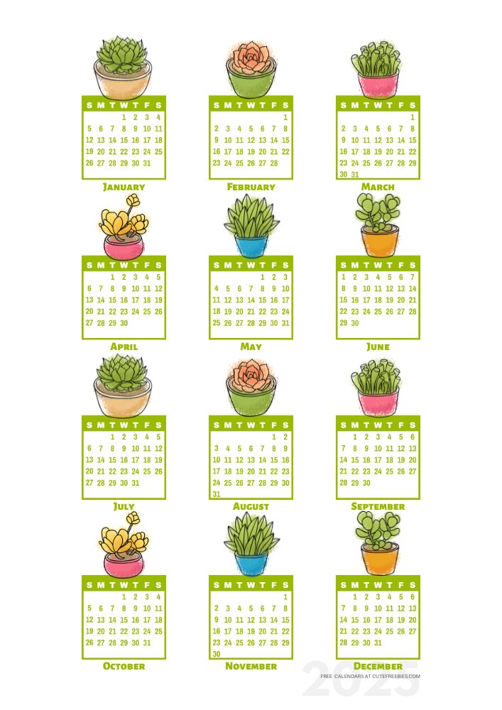 2025 free printable 12 month calendar - cute succulents calendar stickers - SEE PREVIOUS POST TO DOWNLOAD THE PDF #cutefreebiesforyou