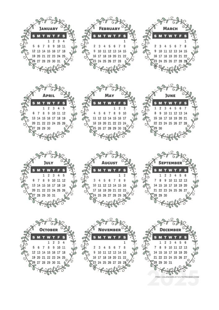 2025 free printable 12 month calendar - cute leaves calendar stickers - SEE PREVIOUS POST TO DOWNLOAD THE PDF #cutefreebiesforyou