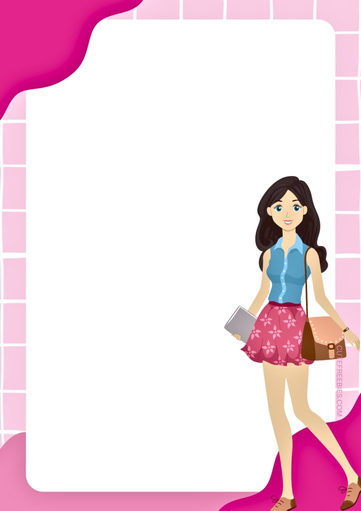 Free pink fashion girls printable notepads - Barbie pink borders with dolls #cutefreebiesforyou #pink #Barbie #freeprintable