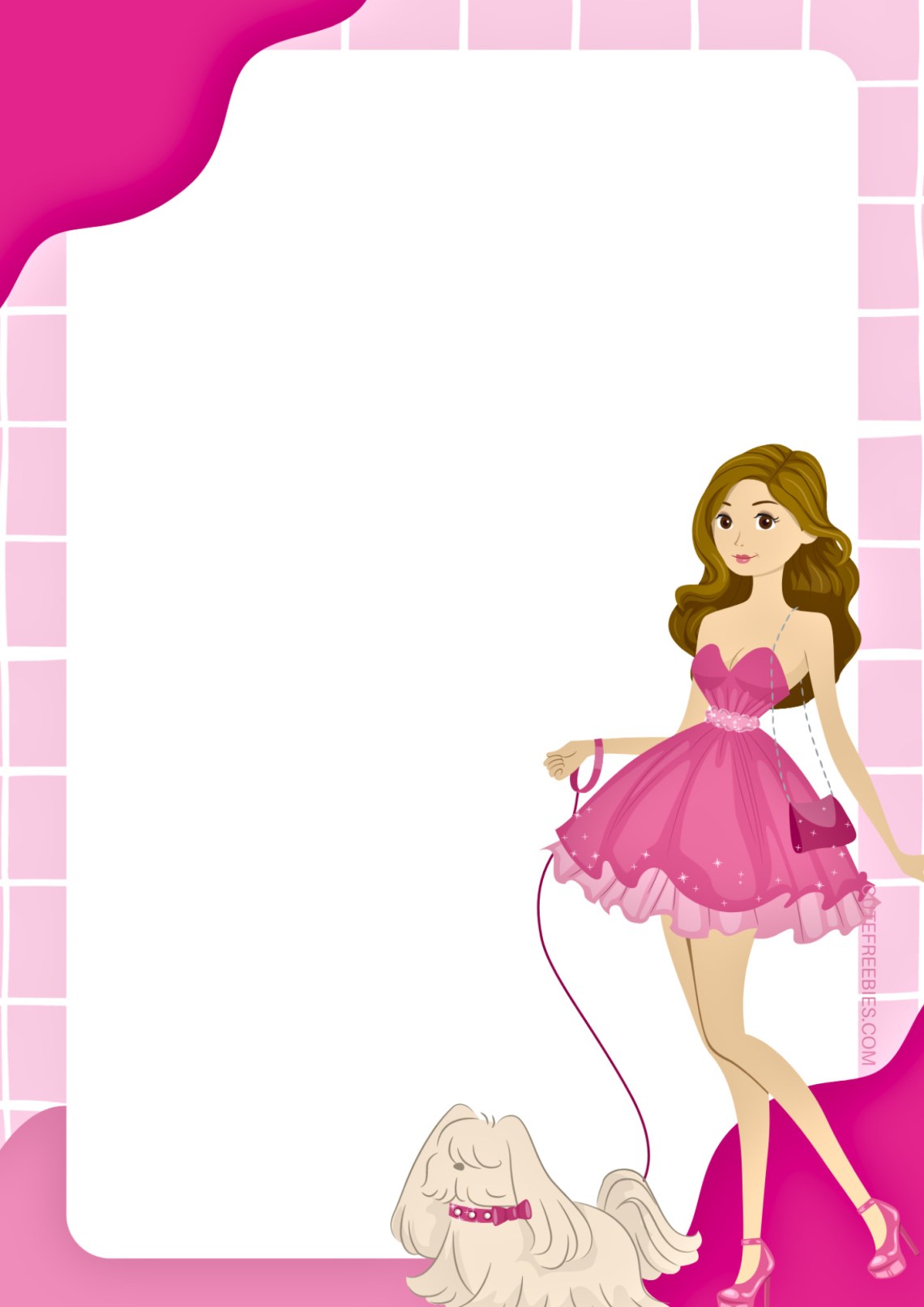 Free pink fashion girls printable notepads - Barbie pink borders with dolls #cutefreebiesforyou #pink #Barbie #freeprintable