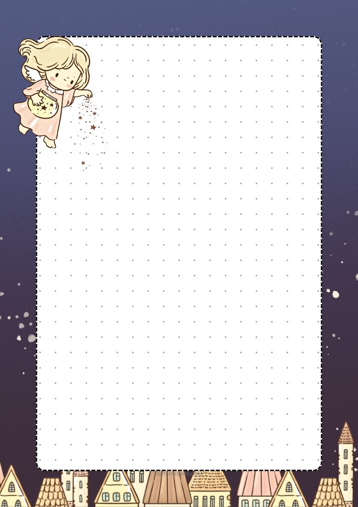 Free printable dot grid journal PDF template with angel night theme