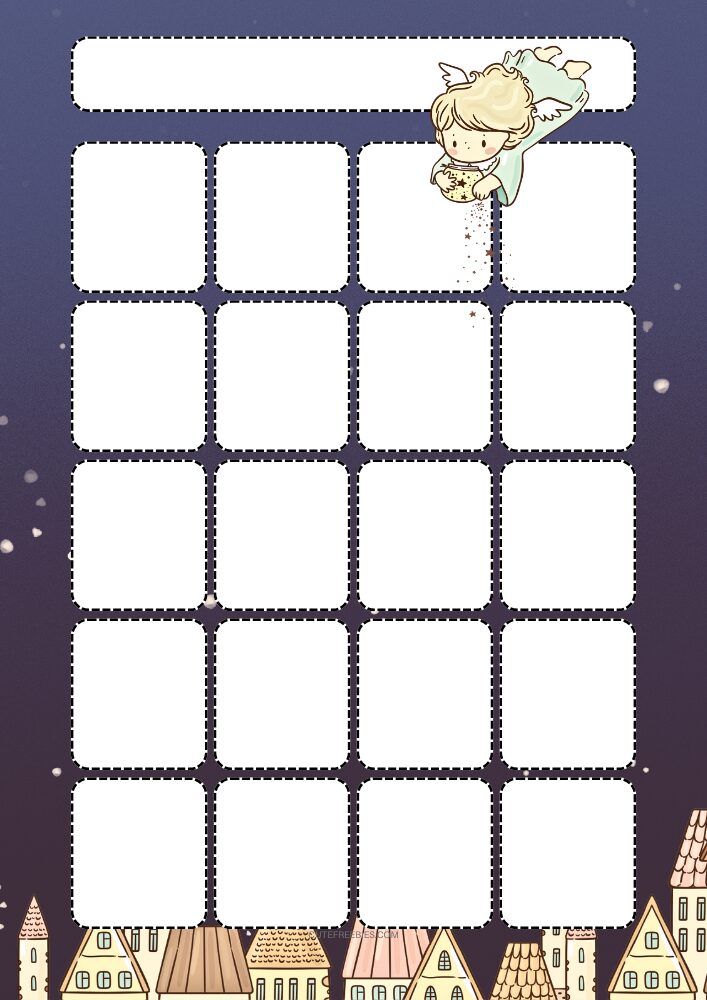 Free printable monthly calendar spread PDF template with angel night theme theme