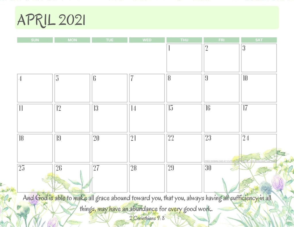 April 2021 printable calendar with bible verse - monthly planner PDF - SEE PREVIOUS POST TO DOWNLOAD THE FREE PDF CALENDAR #cutefreebiesforyou #freeprintable