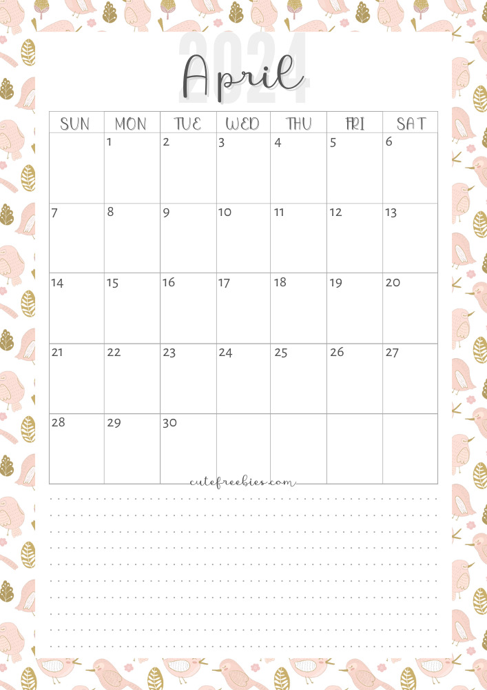 April 2024 colorful monthly calendar free printable cutefreebiesforyou - SEE PREVIOUS POST TO DOWNLOAD THE COMPLETE 2024 CALENDAR