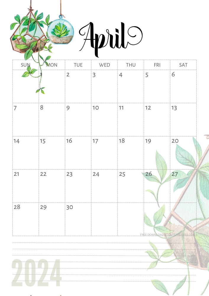 April 2024 free printable calendar with plants - CLICK PREVIOUS POST TO DOWNLOAD THE COMPLETE 2024 CALENDAR