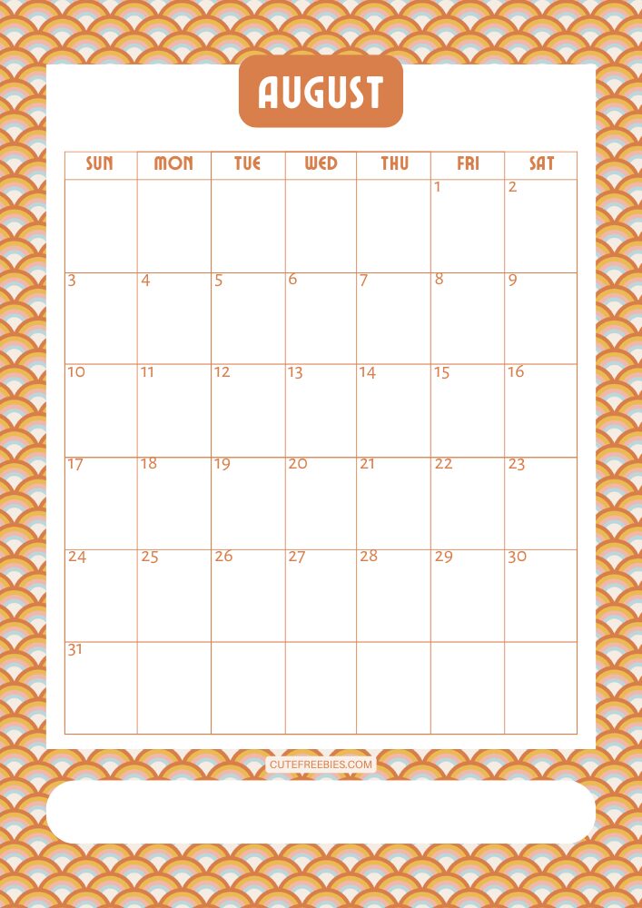 August 2025 colorful retro calendar free printable cutefreebiesforyou - SEE PREVIOUS POST TO DOWNLOAD THE COMPLETE 2025 CALENDAR