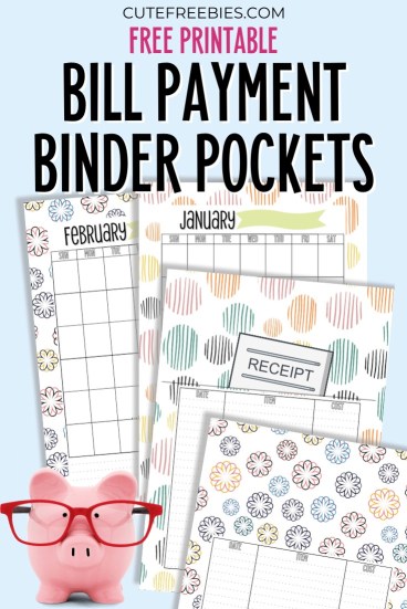 Monthly bill organizer with pockets template, free printable bill payment binder PDF, bill tracker template #cutefreebiesforyou #budgetplanner #freeprintable