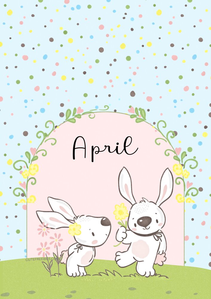 Free printable April bullet journal - monthly planner template PDF with cute easter bunnies theme #cutefreebiesforyou #printableplanner #freeprintable #bulletjournal #easter