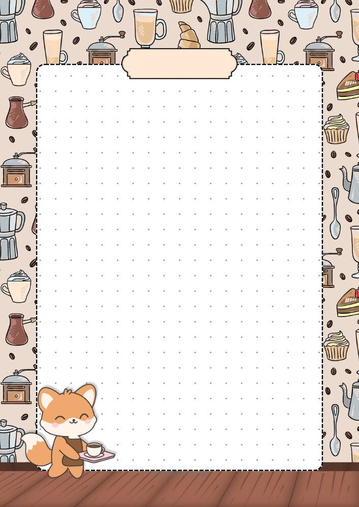 Free printable bullet journal PDF template with coffee fox fall theme