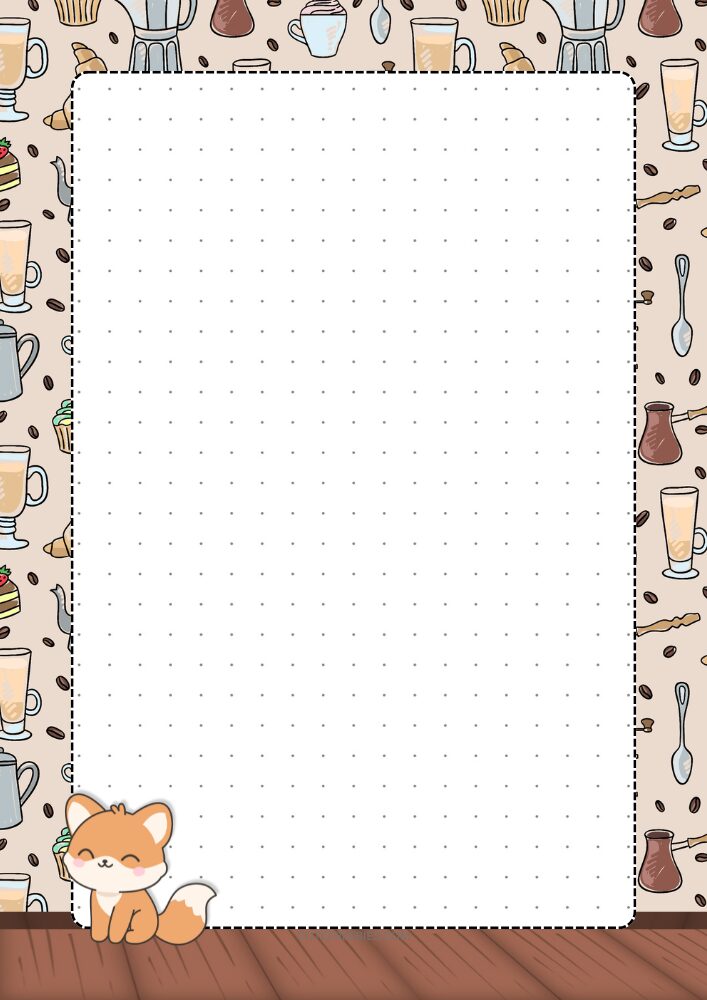 Free printable dot grid journal PDF template with coffee cat fall theme