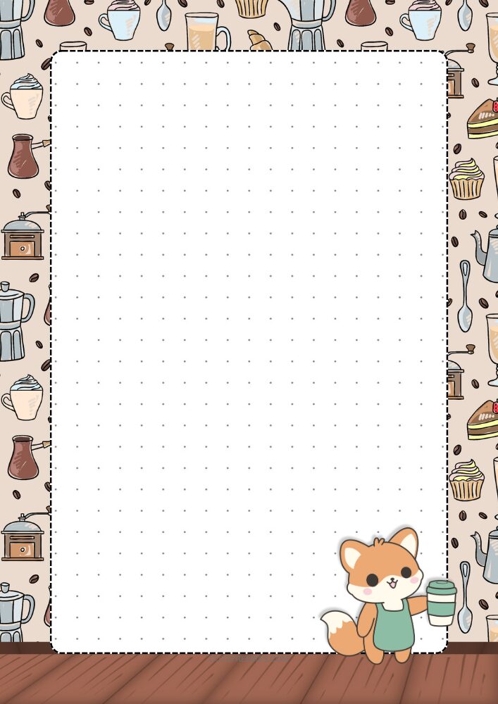 Free printable dot grid journal PDF template with coffee cat fall theme