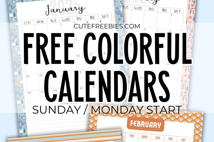 Free Printable Colorful Calendar for 2025 - free printable monthly calendar with floral theme and bright retro theme #cutefreebiesforyou #freeprintable #2025calendar