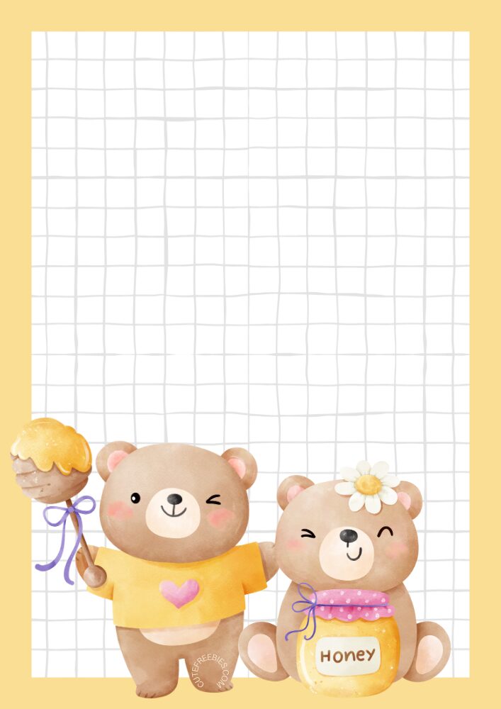 Free Printable Stationery For Valentines - printable notepads with cute bears  and honey #cutefreebiesforyou #freeprintable #stationery #cutebears