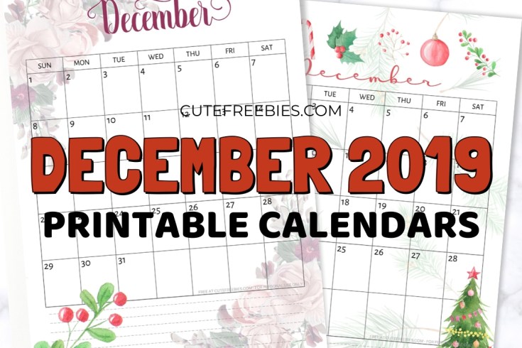 December 2019 Calendar - Free Printable 2019 Monthly Planner #freeprintable #cutefreebiesforyou #christmas
