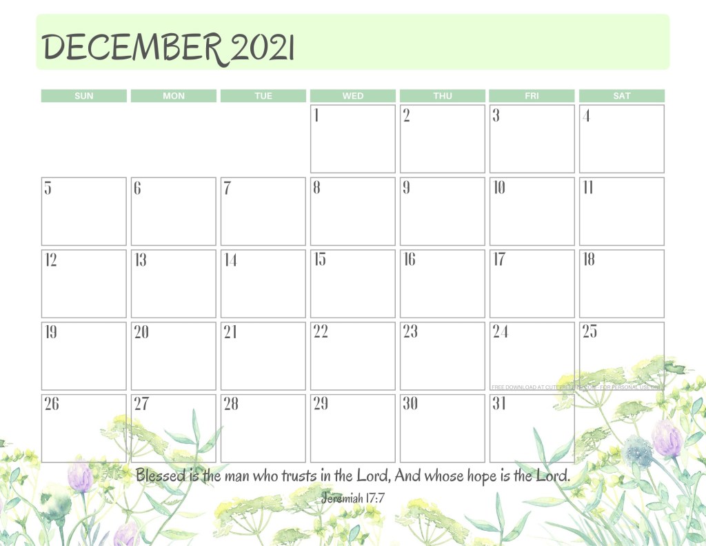 December 2021 printable calendar with bible verse - monthly planner PDF - SEE PREVIOUS POST TO DOWNLOAD THE FREE PDF CALENDAR #cutefreebiesforyou #freeprintable