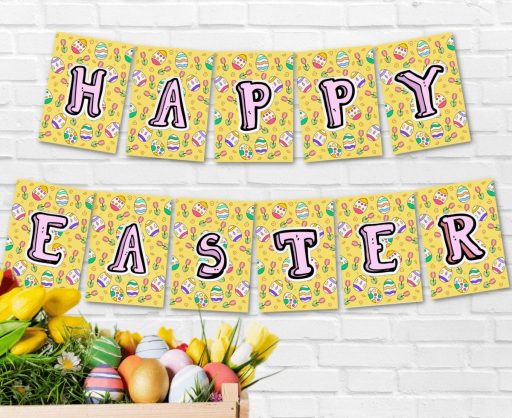 3 Free Printable Easter Bunting Banners - DIY Happy Easter banner with cute Easter eggs #easteregghunt #freeprintable #cutefreebiesforyou