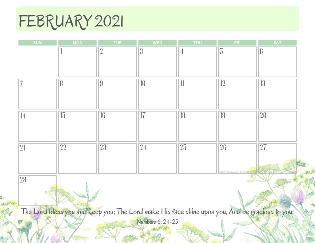 February 2021 printable calendar with bible verse - monthly planner PDF - SEE PREVIOUS POST TO DOWNLOAD THE FREE PDF CALENDAR #cutefreebiesforyou #freeprintable
