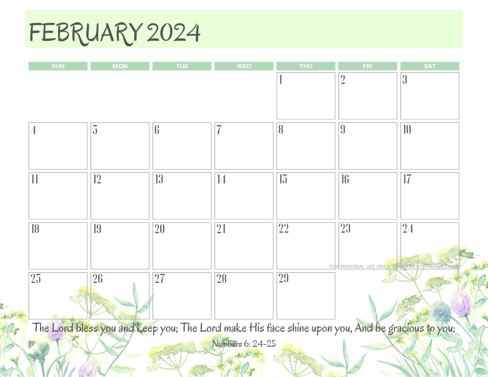 February 2024 printable calendar with Bible verse - monthly planner PDF - SEE PREVIOUS POST TO DOWNLOAD THE COMPLETE 2024 CALENDAR #cutefreebiesforyou #freeprintable