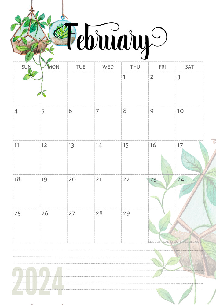 February 2024 free printable calendar with plants - CLICK PREVIOUS POST TO DOWNLOAD THE COMPLETE 2024 CALENDAR