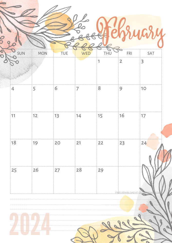 February 2024 pretty monthly calendar template free printable #cutefreebiesforyou #freeprintable - SEE PREVIOUS POST TO DOWNLOAD THE COMPLETE 2024 CALENDAR