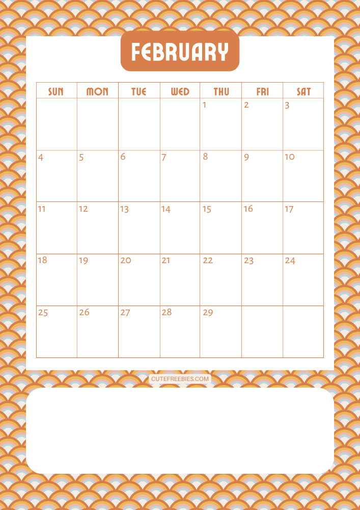 February 2024 Retro design calendar free printable cutefreebiesforyou - SEE PREVIOUS POST TO DOWNLOAD THE COMPLETE 2024 CALENDAR
