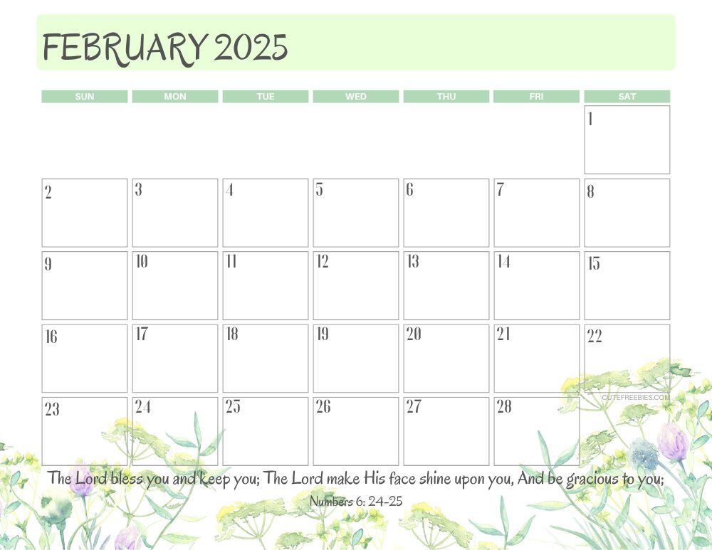 February 2025 printable calendar with Bible verse - monthly planner PDF - SEE PREVIOUS POST TO DOWNLOAD THE COMPLETE 2025 CALENDAR #cutefreebiesforyou #freeprintable #Bibleverse