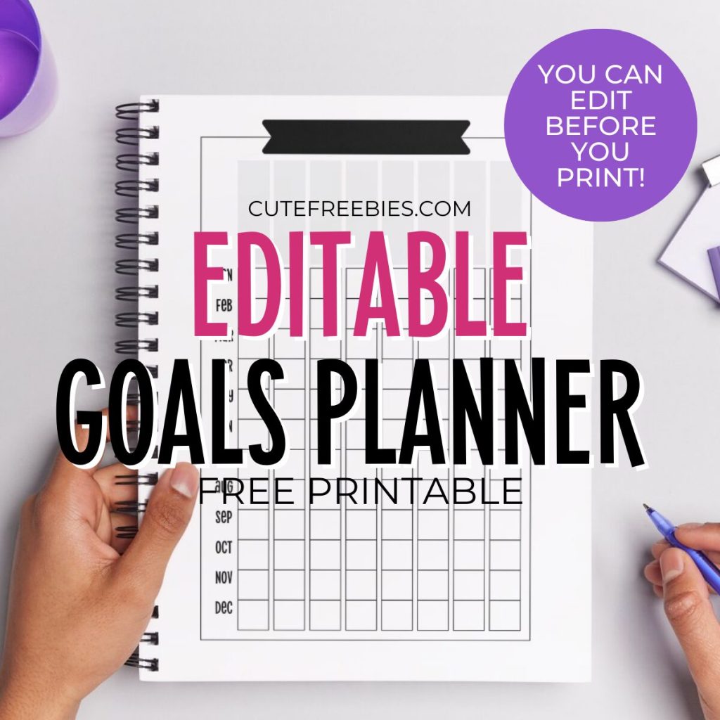 Editable Printable Goals Planner Template for 2026 - editable planner template, bullet journal goal setting printable #cutefreebiesforyou #goalsetting #bulletjournal