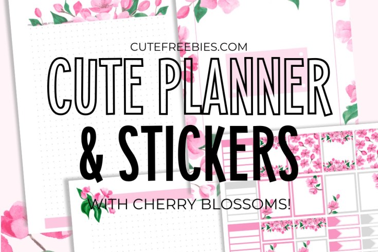 Free Printable Cherry Blossoms Planner Pages And Planner Stickers - Sakura downloadable printable PDF, printable stickers, bullet journal printables #freeprintable #cutefreebiesforyou #bulletjournal #plannerstickers #planneraddict