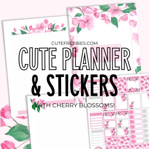 Free Printable Cherry Blossoms Planner Pages And Planner Stickers - Sakura downloadable printable PDF, printable stickers, bullet journal printables #freeprintable #cutefreebiesforyou #bulletjournal #plannerstickers #planneraddict