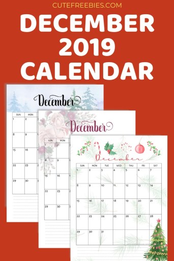 December 2019 Calendar - Free Printable 2019 Monthly Planner #freeprintable #cutefreebiesforyou #christmas