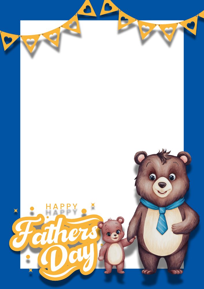 Happy Fathers' Day Card Free Printable - photo frame greeting card for fathers day with cute bears #cutefreebiesforyou #freeprintable #fathersday