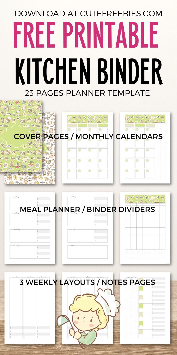 Free Printable Kitchen Binder Planner Template - bullet journal printable template, monthly planner, free PDF download #cutefreebiesforyou #freeprintable #planneraddict