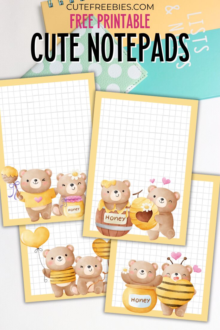 Free Printable Stationery For Valentines - printable notepads with cute bears and honey #cutefreebiesforyou #freeprintable #stationery #cutebears