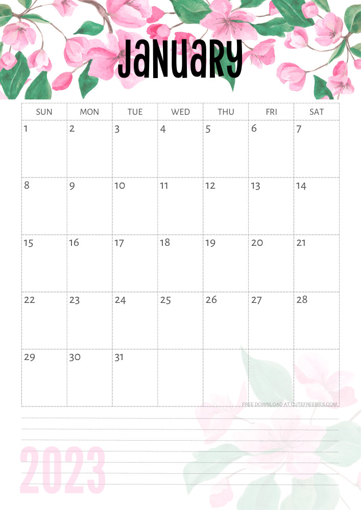 Free Printable 2023 Cherry Blossoms Pink Calendar - monthly calendar PDF with sakura flowers or cherry blossoms #freeprintable #cutefreebiesforyou #sakura #cherryblossoms