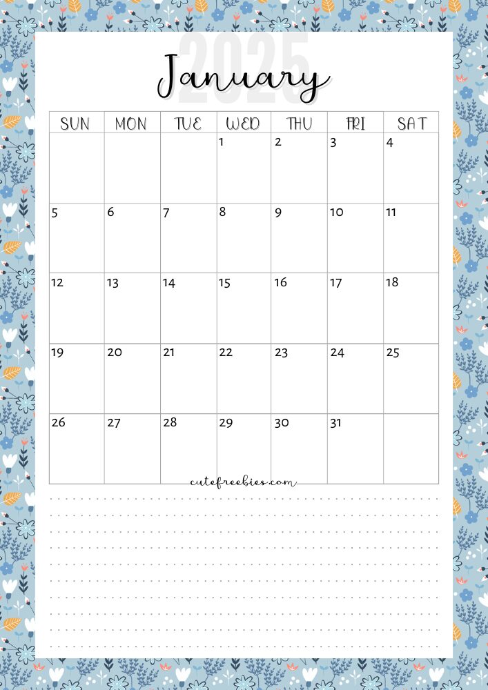 January 2025 colorful monthly calendar free printable cutefreebiesforyou - SEE PREVIOUS POST TO DOWNLOAD THE COMPLETE 2025 CALENDAR