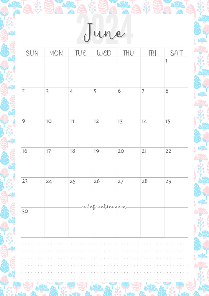 June 2024 colorful monthly calendar free printable cutefreebiesforyou - SEE PREVIOUS POST TO DOWNLOAD THE COMPLETE 2024 CALENDAR