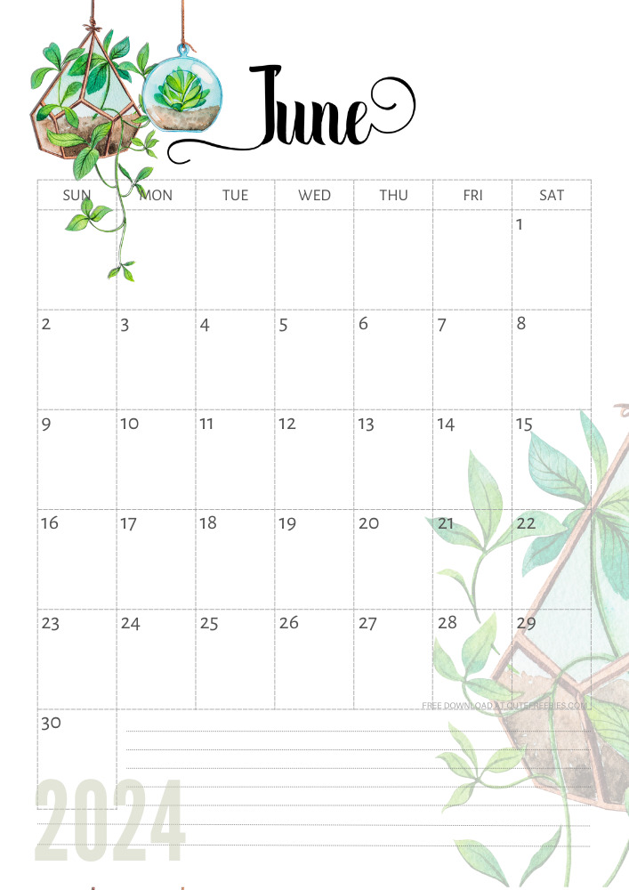 June 2024 free printable calendar with plants - CLICK PREVIOUS POST TO DOWNLOAD THE COMPLETE 2024 CALENDAR
