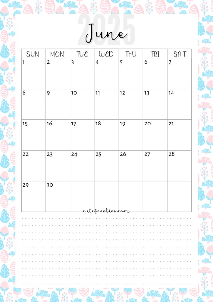 June 2025 colorful monthly calendar free printable cutefreebiesforyou - SEE PREVIOUS POST TO DOWNLOAD THE COMPLETE 2025 CALENDAR