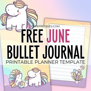 Free printable June bullet journal PDF template with rainbow theme and colorful animals