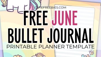 Free printable June bullet journal PDF template with rainbow theme and colorful animals