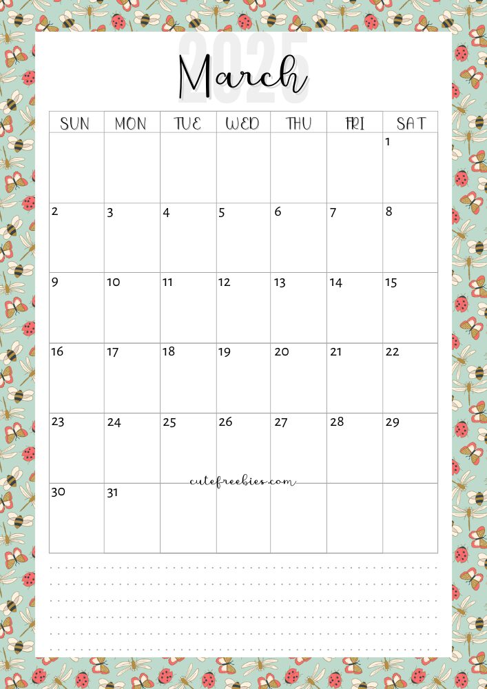March 2025 colorful monthly calendar free printable cutefreebiesforyou - SEE PREVIOUS POST TO DOWNLOAD THE COMPLETE 2025 CALENDAR