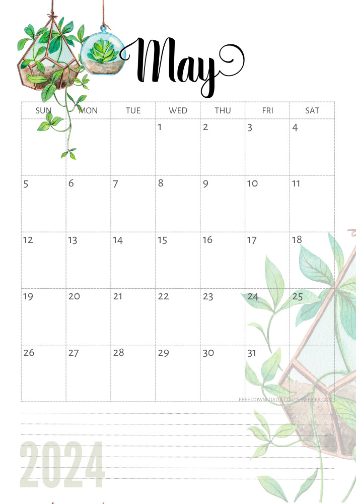 May 2024 free printable calendar with plants - CLICK PREVIOUS POST TO DOWNLOAD THE COMPLETE 2024 CALENDAR